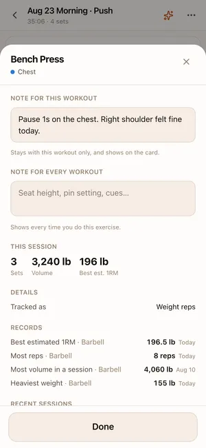 REPutation exercise-detail screen