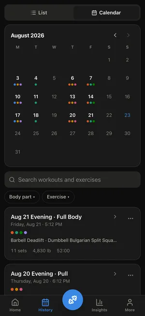 REPutation history-calendar screen