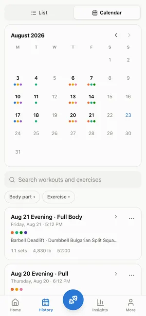 REPutation history-calendar screen
