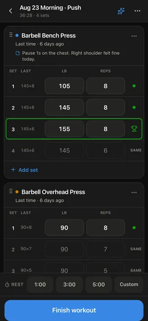 REPutation workout screen